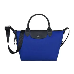 【LONGCHAMP】LONGCHAMP LE PLIAGE ENERGY壓印LOGO再生尼龍短把拉鍊斜背包(小/鈷藍)