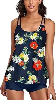 [UNIQWETO] Tummy Control Tankini Swimsuits for Women's 2 Piece Bikini Bathing Suits Long Tank Top with Boyshorts