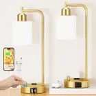Industrial Table Lamps for Bedroom Set of 2 - Fully Dimmable Bedside Lamps wi...