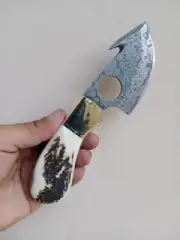 Damascus Knife, Antler Knife, Hand Forged Fixed Blade Knife, Gut Hook Knife