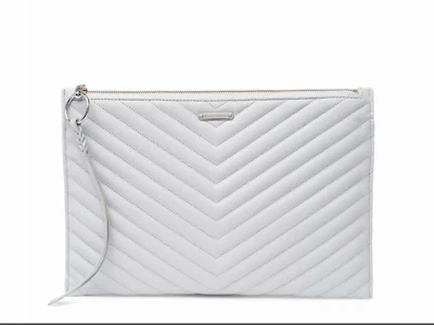 New White Leather Zip Quilted Clutch by Rebecca Minkoff