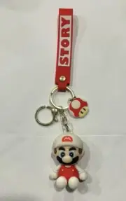 Super Mario Bros Story Keychain Keyholder Lanyard Nintendo 3D Clip Red White