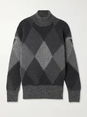 [Stella McCartney] Stella McCartney - Argyle Wool Turtleneck Sweater - Gray - large large Gray