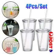 4pcs 16oz 500ml Tumbler Tumblers Cup With Straw Lids Reusable Double Walled Mug