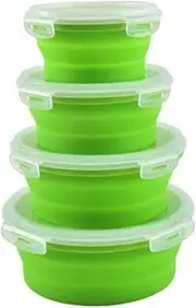 Collapsible Bowl Silicone Collapsible Food Containers Camping Bowl with Lid 1200ML Picnic Lunch Boxes for Travel Hiking Green