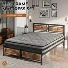 Metal Bed Frame Mattress Base Set Wood King Double Queen Pocket Spring HD Foam Q