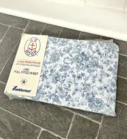 JG Hook Fieldcrest Porcelain Flowers Percale Blue White Full Fitted Sheet NIP