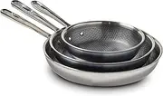 T-fal HybridMesh Tri-Ply Stainless Steel 3 Piece Cookware Set, 8, 10.25, and 12 Inch, Induction Oven Safe 500F, Metal Utensil Safe, Platinum Non Stick, Pots and Pans Set, Dishwasher Safe, Silver/Black