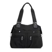 GGP Black Stylish Nylon Large Capacity Tote Bag For Work And Commute - Multi Pocket Shoulder Bag - Fashionable Canvas Bag