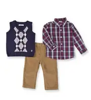 IZOD Boys 4, 7X Navy Argyle Sweater Vest, Shirt & Corduroy Pants Set NWT $62