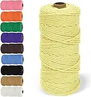 Swpeet 100m Light Yellow Cotton Macrame Cord, 3mm Diameter, Ideal for Wall Hanging, Plant Hangers, Crafts, Knitting, Decorative Projects