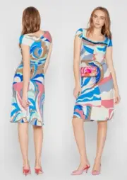 EMILIO PUCCI Acapulco Blue Print Gathered Dress sz US 12-14 /IT 48 $1480 ~NWT~