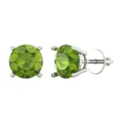 3.0 ct Round Cut Solitaire Natural Peridot Stud Earrings Solid 14k White Gold