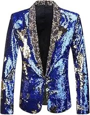 [PYJTRL] Men Stylish Two Color Conversion Shiny Sequins Blazer Suit Jacket