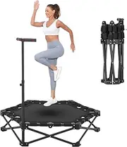 Folding Trampoline Indoor Fitness Rebounder with Handle Black 45 Inches