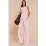 Pale Pink Tailored Woven Wide Leg Pants, Pale Pink