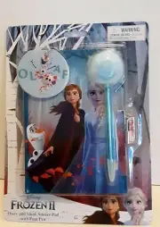 Disney Frozen Diary w/ Lock Key Blue Fuzzy Pen Ages 3+ Elsa Anna Gift NEW
