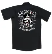 Lucky 13 Death or Glory Skull Gothic Tattoo Punk Button Down Work Shirt LM6850DO