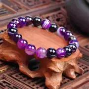 Purple Agate Amethyst Striped Bracelet - 10mm beads