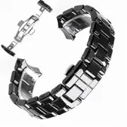 Wwxx 18mm 22mm Ceramic Strap For Armani Watch Ar1400 Ar1410 Ar1402 Ar1401 Men Women Band Bracelet Belt Black White Butterfly Button XH Black silver