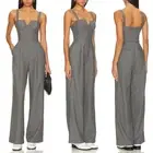 House of Harlow 1960 NWT Oliviera Grey Lurex Stripe Sleeveless Jumpsuit M