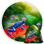 Beautiful Nature Frog on Mushroom Round Beach Towel