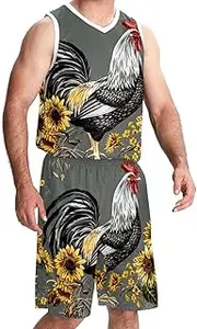 [KQNZT] Basketball Jersey with Shorts, Custom Basketball Jersey, Hip hop Clothing for Party, Sunflower Retro