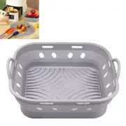Silicone Pot Square Foldable Reusable Basket Oven Baking Tray Pan Air Fryer Liner-Grey