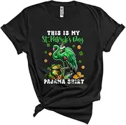 [Generic] This is My St. Patrick's Day Pajama Shirt, Lovely Gnome Riding Flamingo, Gnomies Shamrocks Unisex T-Shirt