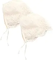QSAENHA 2pcs Baby Lace Hat Baby Bonnet 6-12 Months Baptism Hats Baby Shower Bonnets Kids Hair Bonnet for Sleeping Nose Chains Baby Gifts Lace Headband Newborn Beanie Princess Beige/561