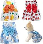 3 Pcs Puppy Clothes for Small Dogs Girl Cute Bow Female Small Pet Harness Dress Breathable Summer Sleeveless Assorted Styles Dog Princess Dress for Cat, Rabbit Dog Harness Princess