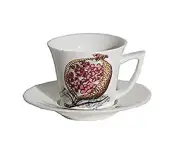 Porcelain Bone China Coffee or Teacup Set of 6 Pomegranate Pattern Cups + Saucer