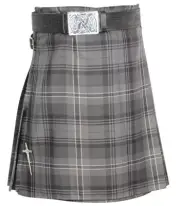KILT Men’s Hamilton Grey Tartan P/V 5 Yd Kilt with 2 leather straps, 40"