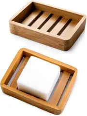 Set of 2 Natural Bamboo Wooden Soap Dish Soap Box Shower Saver Soap Storage Holder for Bathroom Show