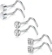 [Briana Williams] 3 Pairs 18G Stainless Steel Nose Rings Stud Set for Women Men Screw Nostril Piercing Jewelry 1.5mm 2mm 2.5mm 3mm Clear CZ Flat