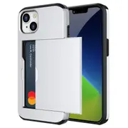 ZUSLAB iPhone 14 Plus Case Slide Armor Card Holder Protective Shockproof Hard Back Cover For Apple (2022) - Silver