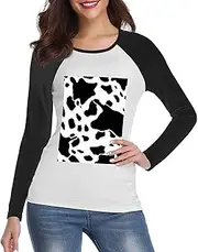 [YTLKGFP] Spring T-Shirt Black and White Print Tops for Womens Long Sleeve Shirts Fashion Womens Tops Crew Neck