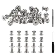 30 Pcs Round Head Button Studs 9mm Leather Punch Screwdriver, Silvery White