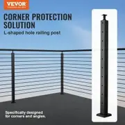 Cable Railing Post 36" x 2" x 2" Steel L-Shaped Hole Corner Railing Post 10 Pre-Drilled Holes SUS304 Stainless Steel Cable Rail Post