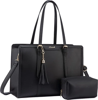 Laptop Tote Bag for Women,17 Inch Canvas Leather Computer Bag with Clutch Purse