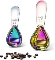 Stainless steel coffee scoop 2-piece set (1 tbsp, 2 tbsp) durable Tablespoon, ergonomic measuring spoon, Suitable for small and large jars，short-handled spoon (colored)