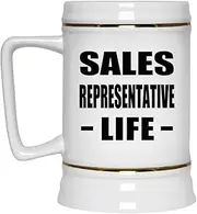 Designsify Gifts for Christmas, Sales Representative Life, 22oz Beer Stein Ceramic Tankard Mug with Handle for Freezer, for Birthday Anniversary Xmas Thanksgiving Day Party, to Men Women Him Her