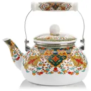 2.6 Quart Enamel Tea Kettle Stovetop, Vintage Anti Rust Teapot Enameled Teake...