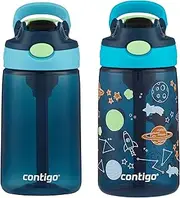 [Contigo] Kids Water Bottle with Redesigned AUTOSPOUT Straw, 14oz., 2 Pack, Blueberry and Blue Raspberry & Blueberry and Blue Raspberry with Cosmos