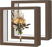 uxcell 2-Pack Dried Flower Frame, 6 x 6 Inch Double Acrylic Wooden Dried Flower Photo Floating Frame for Tabletop/DIY/Handicrafts [Coffee]