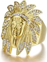 [MayiaHey] Indian Chief Ring, Native American Indian Head Ring for Men, Nordic Viking Warrior Ring, Indian Chief Jewellery, Hip Hop Tribal Chief Headband Ring
