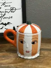 Transpac Whimsy & Wonder Pumpkin Mug With Lid & Woman Face Halloween Fall