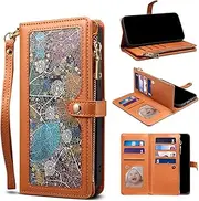 YocoverTech for Samsung S23 Plus 5G Case,for Galaxy S23 Plus 5G Wallet Case,Colourful PU Leather Stand Flip Cover with Wrist Strap[RFID Blocking][10 Card Slots+Cash Bag]-Brown