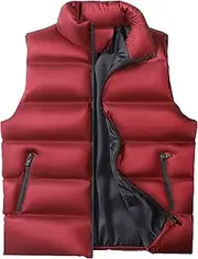 [JEShifangjiusu] Stand Collar Jacket For Men Full Zip Sleeveless Down Vest Winter Warm Thicken Fluffy Waistcoats