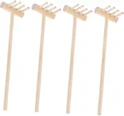 4pcs Mini Wood Rake Sand Rake Sandbox Rake Table Mini Rakes Mini Sand Table Rake Garden Sand Tools Sandbox Miniature Rakes Miniature Garden Tools Mini Rake Crafts Mini Khaki